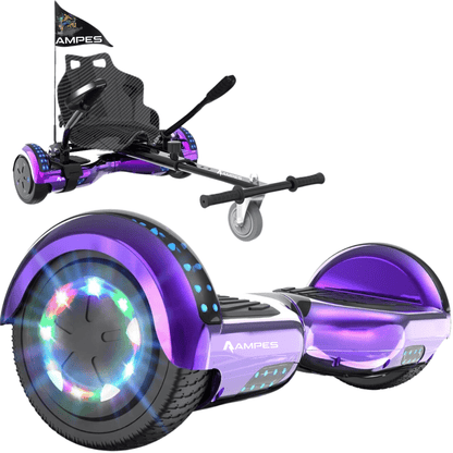Hoverboard con silla 6,5 pulgadas Cromo Morado + hoverkart – hoverboard suelto y en el kart con asiento efecto carbono