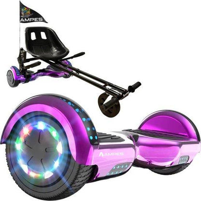Hoverboard con silla 6,5 pulgadas Cromo Rosa + hoverkart con amortiguadores – hoverboard suelto y montado en el kart negro
