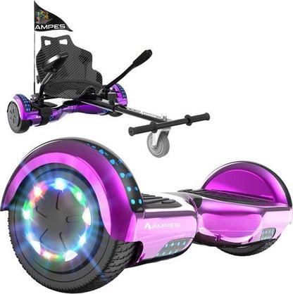 Hoverboard con silla 6,5 pulgadas Cromo Rosa + hoverkart – hoverboard suelto y en el kart con asiento efecto carbono