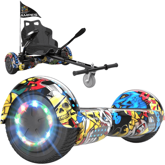 Hoverboard con silla 6,5 pulgadas Hip Hop + hoverkart – hoverboard suelto y en el kart con asiento efecto carbono