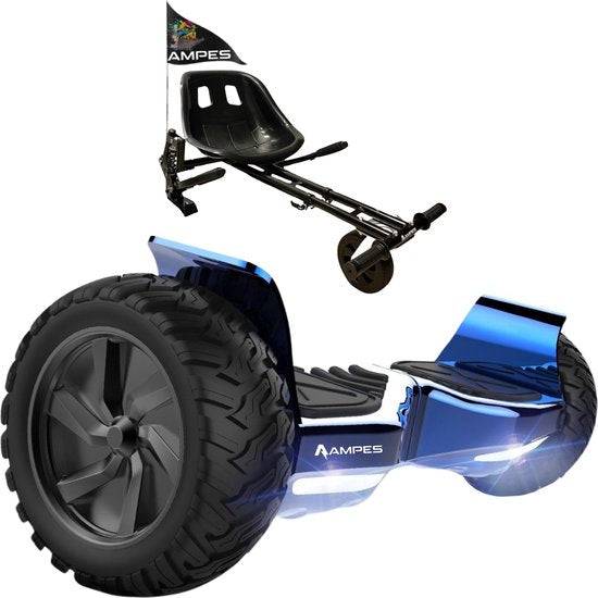 Hoverboard todoterreno con silla 8,5 pulgadas Cromo Azul + hoverkart – opción de color Azul