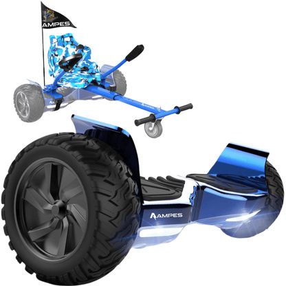 Hoverboard todoterreno con silla 8,5 pulgadas Cromo Azul + hoverkart Azul – vista completa del pack
