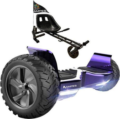 Hoverboard todoterreno con silla 8,5 pulgadas Cromo Morado + hoverkart con amortiguadores – opción de color Morado
