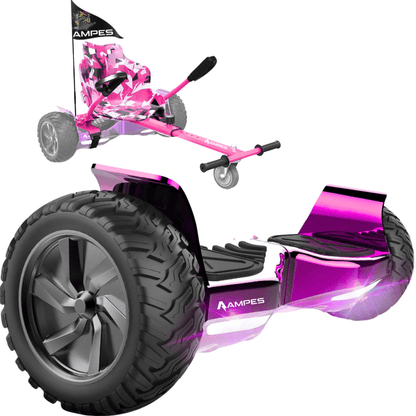 Hoverboard todoterreno con silla 8,5 pulgadas Cromo Rosa + hoverkart Rosa – vista completa del pack